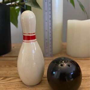 Vintage Bowling Pin and Ball Salt and Pepper Shaker Set